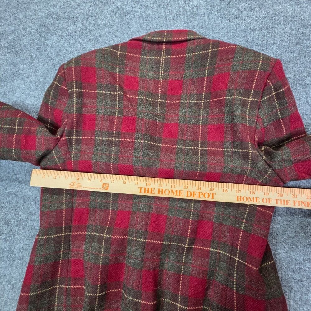 L.L. BEAN Vintage Red Plaid Leather Button Wool Blazer Womens 12 Classic Holiday - Picture 10 of 12